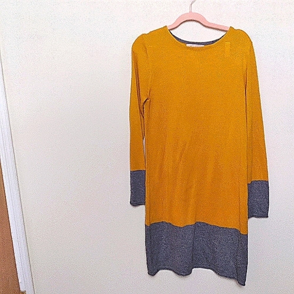 Philosophy Mustard Yellow and Gray Cashmere Blend Sweater Dress Size Medium